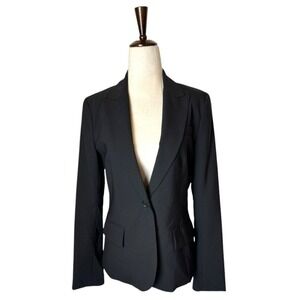Theory Blazer Women 6 Black Single Breasted One Button Close Stretch Ponte